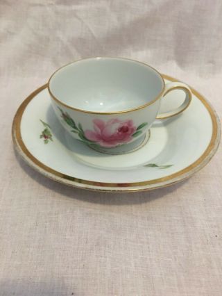 Antique Meissen Germany Hand Painted Pink Floral Porcelain Tea Cup & Saucer