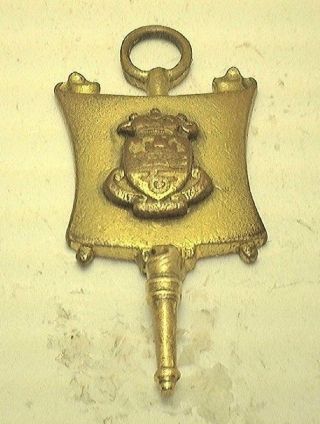 Antique Vintage Gold Key Charm Pendant College University Shield Unknown Ut320