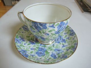 Vintage Old Royal Bone China Teacup And Saucer 3023 Blue Flowers