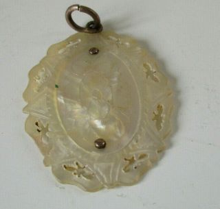 Large Antique Victorian Carved Mother Of Pearl Pendant 9ct Gold Fixings