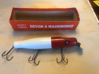 Lucky Strike Musky Plug Wood Lure Red White 5 3/4 " L Box