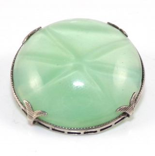 Vintage Antique Sterling Silver Faux Green Star Sapphire Round Pin Brooch Ldd9