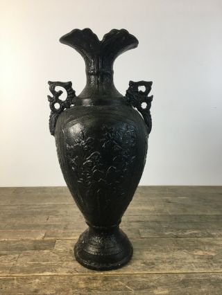 Large Vintage Black Painted Spelter Mantle Ewer Vase.