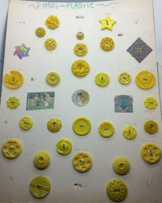 29 Antique Yellow Plastic Buttons 1950 