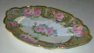 Large Antique NORITAKE NIPPON Porcelain Gilded,  Hand Painted Roses Celery Dish 2