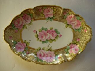 Large Antique NORITAKE NIPPON Porcelain Gilded,  Hand Painted Roses Celery Dish 5