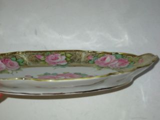 Large Antique NORITAKE NIPPON Porcelain Gilded,  Hand Painted Roses Celery Dish 7