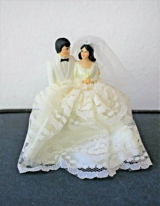 Vintage Bride and Groom Wedding Cake Topper With Added Lace Skirt 2