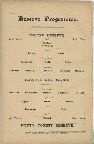 Antique Programme Sheffield United Reserves V Notts Forest Reserves 25 - 12 - 1906