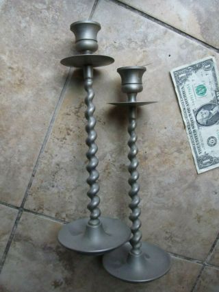 Matched Very Fancy,  Tall,  Spiral Pewter Candle Holders,  GIFT 6