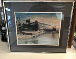 Vintage Youngstown Mill Ohio American Nocturnal Tonalist Sunset Watercolor Signd