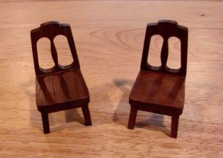 2 Strombecker Dollhouse Furniture Walnut Dining Room Chairs Pr 1930s - 1940s Euc