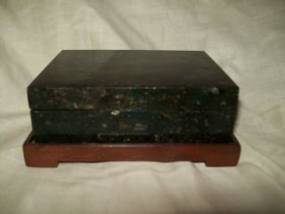 Old Chinese Inkstone W/ Lid And Wooden Stand.  Calligraphy Printing Tool.