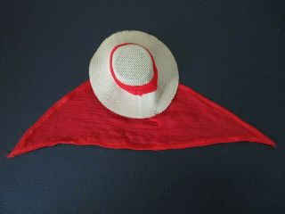 Vintage Barbie: 985 Open Road Straw Hat Red Attached Scarf 3
