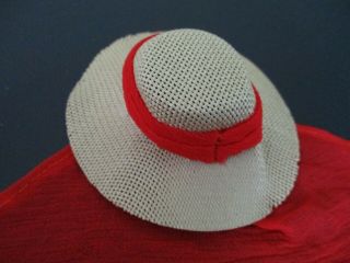 Vintage Barbie: 985 Open Road Straw Hat Red Attached Scarf 4