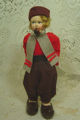 Vintage Dutch Boy Costume Doll With Pipe 10 " Tall Stiffly Stuffed Fabric