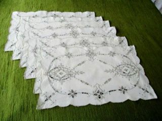 8 Vintage Place Mats - Madeira Style Hand Embroidery