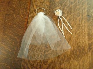 Vintage Barbie Veil W/pearls & Bouquet To Many Bride Wedding Bridal Outfits