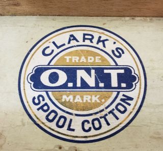 ATQ/1890s CLARK ' S ONT Spool Cotton,  Wood Box with Removable Sewing Caddy 6
