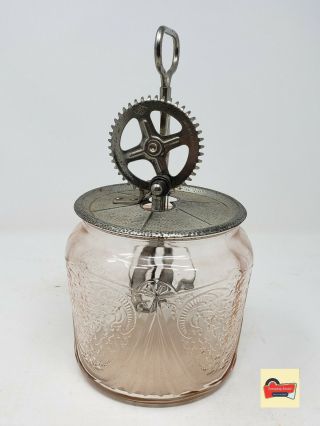 Antique A&j Tabletop Butter Churn Mixer With Ornate Glass Bottom Bowl.