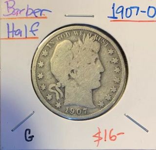 1907 - O Barber Silver Half Dollar Looks G 111 Years Old Antique Coin