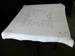 PRETTY TABLECLOTH - HAND EMBROIDERED with FLOWERS 2