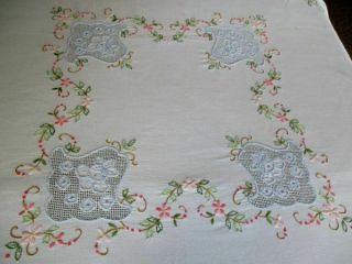 PRETTY TABLECLOTH - HAND EMBROIDERED with FLOWERS 3