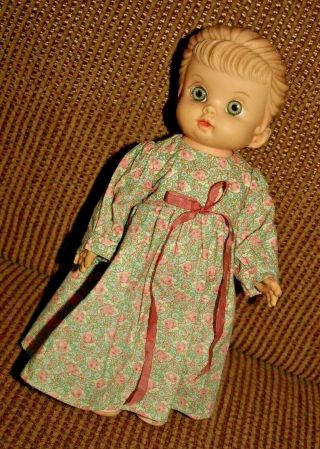 Edward Mobley 1959 Vintage 10 " Rubber Squeak Toy Doll Girl Floral Dress Blue Eye