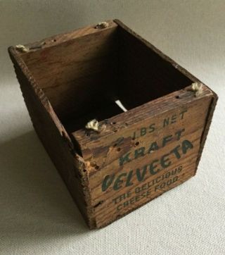 Small Antique Primitive Wooden Hand Made Box Made From Kraft Velveeta Cheese Box