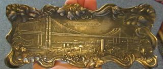 Antique Souvenir Tray From The Brooklyn Bridge In Silverplate
