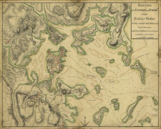 1775 Boston Harbor Revolutionary War Battle Antique Map