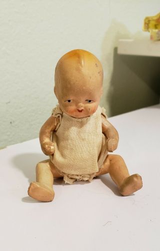 Vintage 4.  25 " 1930s - 1940s Hand Painted Porcelain Jointed Baby Doll,  Japan