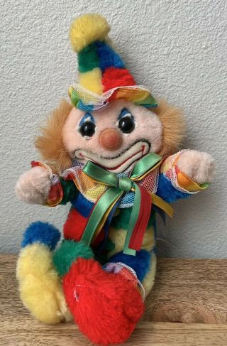 12 " Vintage Cuddle Wit Circus Clown Doll Rainbow Primary Colors Plush Toy