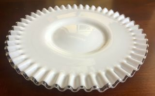Vtg Antique Fenton Glass Clear Ribbon Ruffle Edge White Milk 10 3/4 " Plate