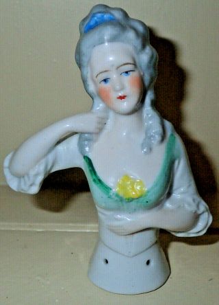 Vintage Germany Porcelain Flapper Half Doll Pin Cushion 5022 4 " Tall