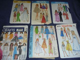 6 Vintage Barbie,  Ken And Brooke Shields Doll Clothing Patterns.