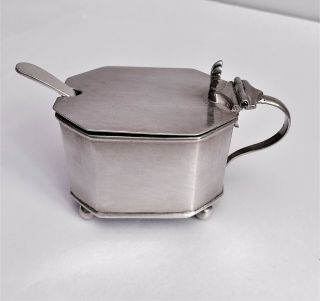 Solid Silver Mustard Pot & Spoon Birmingham C1902