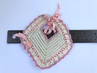 Vintage Crocheted Doll Bib Set of Two Pink And Blue With Ribbon 2