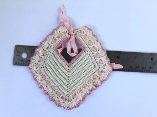 Vintage Crocheted Doll Bib Set of Two Pink And Blue With Ribbon 3