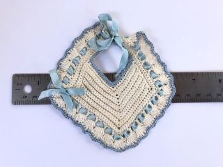 Vintage Crocheted Doll Bib Set of Two Pink And Blue With Ribbon 4
