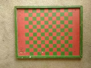 Vintage Antique Home Made Chess Checker Game Board Wall Decor Distressed Signed