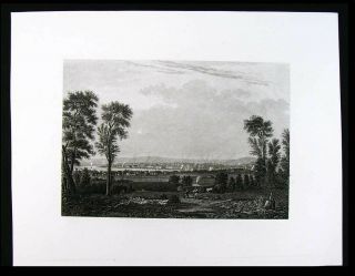 1854 Engraved Print - View Of Cincinnati Ohio - American Scenery - Antique