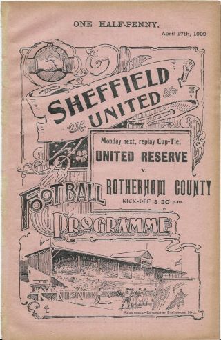 Antique Programme Sheffield United Reserves V Doncaster Rovers 17 - 4 - 1909