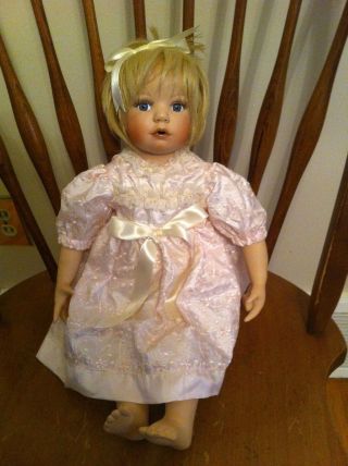 Vintage Aurelia Pastor Doll Porcelain Toddler Collectors Blonde Hair Pink Dress