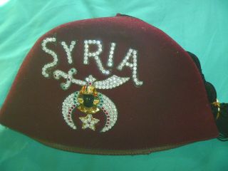 Vintage Syria Fez Beads Rhinestones Tassle Holder Pin Shriner Pittsburgh