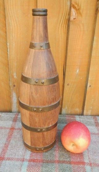 Antique Vintage French Oak Wood & Brass Coopered Bottle 12.  5 " (h)