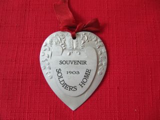Antique War Souvenir " 1903 " Soldiers Home Heart Shaped Tin Bookmark Book Mark
