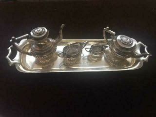 Sterling Silver Miniature English Regency Style Tea Coffee Set With Tray Nr