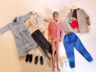 Vintage 1960s Brunette Ken Doll Plus Assorted Clothes And Shoes