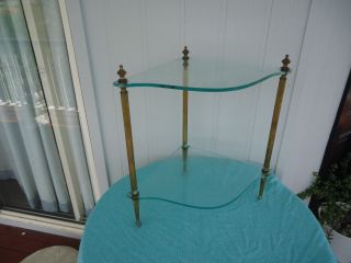 Vintage 2 Tier Counter Top Brass & Glass Corner Stand Or Side Table